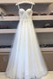 White Spaghetti Straps Tulle Lace Appliques Long Prom Dress Evening Dress PDS624