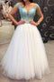 Off White Tulle Lace Appliques Long Prom Dress A Line Evening Dress PDS622