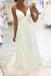 White V Neck Straps Chiffon Long Prom Dress A Line Evening Dress PDQ38