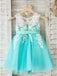 A-Line Round Neck Mint Tulle Flower Girl Dress with Appliques PDP27