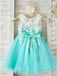 A-Line Round Neck Mint Tulle Flower Girl Dress with Appliques PDP27