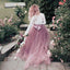 A-Line V-Neck Long Sleeves Pink Tulle Wedding Dresses with Lace Appliques PPD80