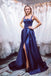 Simple Satin Blue Long Prom Dress A Line Straps Evening Dress PDQ51