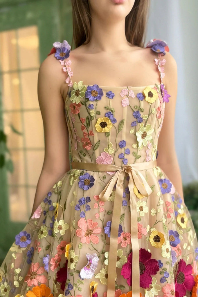 Cute 3D Flower Floral Lace Short Prom Dresses A Line Tulle Homecoming Dresses OMH0070