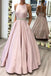 A Line Pink Beading Satin Long Prom Dress With Pockets PDS61