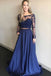Royal Blue Two Pieces A Line Long Sleeves Appliques Prom Dress With Pockets PDP77
