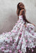 Charming A Line Floral Spaghetti Straps V neck Long Prom Dress, Evening Party Dress OM0247