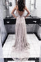 Charming A-Line Spaghetti Straps Backless Long Prom Dress with Appliques PDH38