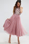 Jewel Neck Tea Length Dusty Rose A Line Homecoming Dress PDO24