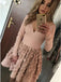 A-line Nude Long Sleeve Short Homecoming Party Dress with Flowers PDO57