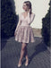 A-line Nude Long Sleeve Short Homecoming Party Dress with Flowers PDO57