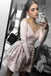 A-line Nude Long Sleeve Short Homecoming Party Dress with Flowers PDO57