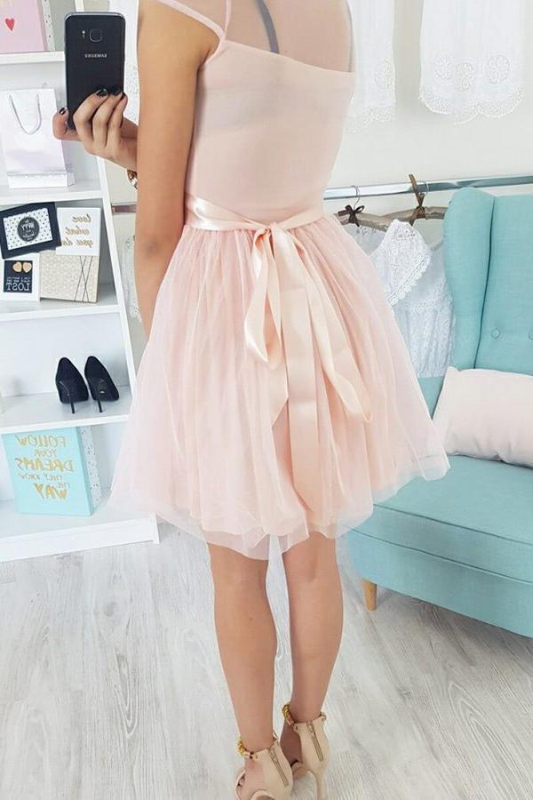 Appliques Cap Sleeve Pearl Pink Tulle Short Homecoming Dress PPD42