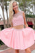 Boat Neck Two Piece Pink A Line Homecoming Dress with Beading PDO30