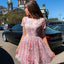 A-Line Short Sleeves Short Pink Homecoming Dress with Lace Appliques PPD20