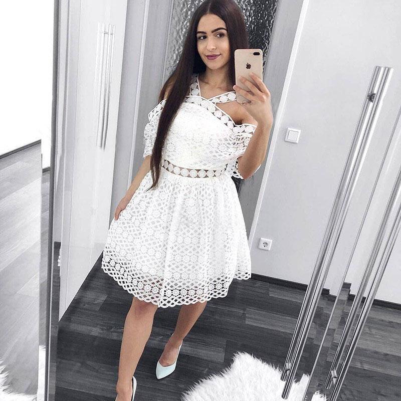 Cute A-Line White Lace Homecoming Dress,Short Prom Dresses PPD6