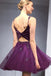 Spaghetti Straps Two Piece Purple Homecoming Dress with Beading PDO32