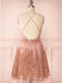 Spaghetti Straps Short Pink Homecoming Dress Criss Cross Back PDO75