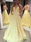 Simple Daffodil Sweetheart Strapless Satin Long Prom Dress With Pockets, Dance Dress TD61