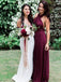 Simple Halter Sleeveless Chiffon Long Bridesmaid Dress Grape Wedding Party Dress BD13