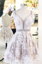 Cute V Neck Lace Short Prom Dress Beaded A Line Homecoming Dress PDP40