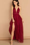 A Line V Neck Spaghetti Straps Long Chiffon Burgundy Prom Dress PDS89