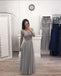 A Line Gray Chiffon Long Sleeves Prom Dresses, Cheap Appliques Evening Gown PDI12