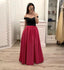 Hot Pink Satin Long Prom Gown With Pockets, Simple Beaded Evening Dresses With Black Top PDI14