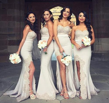Mermaid bridesmaid dresses sweetheart lace bridesmaid dress with split gb393