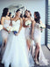 Elegant Mermaid Strapless Bridesmaid Dresses Sweetheart Lace Bridesmaid Dress With Split BD19