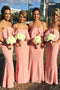Simple Mermaid Strapless Pink Long Cheap Bridesmaid Dresses With Ruched BD20