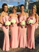 Mermaid strapless pink long bridesmaid dresses with ruched gb395