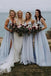 Simple A line V Neck Dusty Blue Bridesmaid Dresses Long Backless Split Bridesmaid Dress BD35