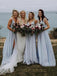 V-neck dusty blue bridesmaid dresses long backless split bridesmaid dress gb392