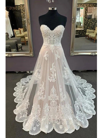 Sweetheart lace appliques beach wedding dress, cheap bridal dress mg702