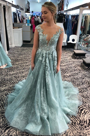 Illusion Cap Sleeves Prom Dresses Lace Appliques Formal Dresses Long Evening Gowns TD83