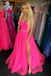 Simple Fuchsia Backless Strapless Long Prom Dresses With Split, Tulle Graduation Gowns TD74