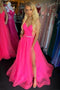 Simple Fuchsia Backless Strapless Long Prom Dresses With Split, Tulle Graduation Gowns TD74