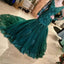 Dark Green V Neck Mermaid Evening Dresses Tulle Long Sleeves Appliques Party Gowns TD62