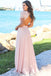 Blush Pink Open Back Round Neck Chiffon Lace Short Sleeve Prom Dresses Party Dresses TD50