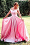 Unique A-Line Off the Shoulder Pink Long Satin Prom Dresses, Simple Evening Dresses TD23