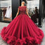 Burgundy tulle prom dress ball gown beaded long formal evening gown mg256