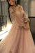 Chic Pearl Pink Long Sleeves Sweetheart Prom Dresses With Appliques Beaded TD71