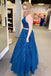 Sparkly A Line Tulle Appliques Two Pieces Royal Blue Prom Dresses, Formal Dresses PD150