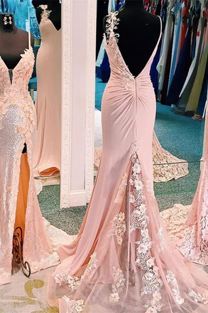 Mermaid v neck spaghetti straps long prom dresses, appliques party dress mg147