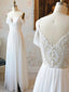 Elegant Off the Shoulder Lace V Neck Long Prom Dresses, Chiffon Simple Wedding Dresses WD20