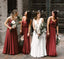 A line v-neck long chiffon simple brick red bridesmaid dresses gb382