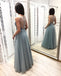 A Line Tulle Floor Length Prom Dresses Beaded Long Evening Dress PDJ22