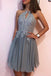 Gray Chiffon Lace Short Prom Dress Lace Appliques Homecoming Dress PDP38
