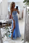 Sweetheart A Line Chiffon Blue Simple Prom Dresses With Slit PDP95